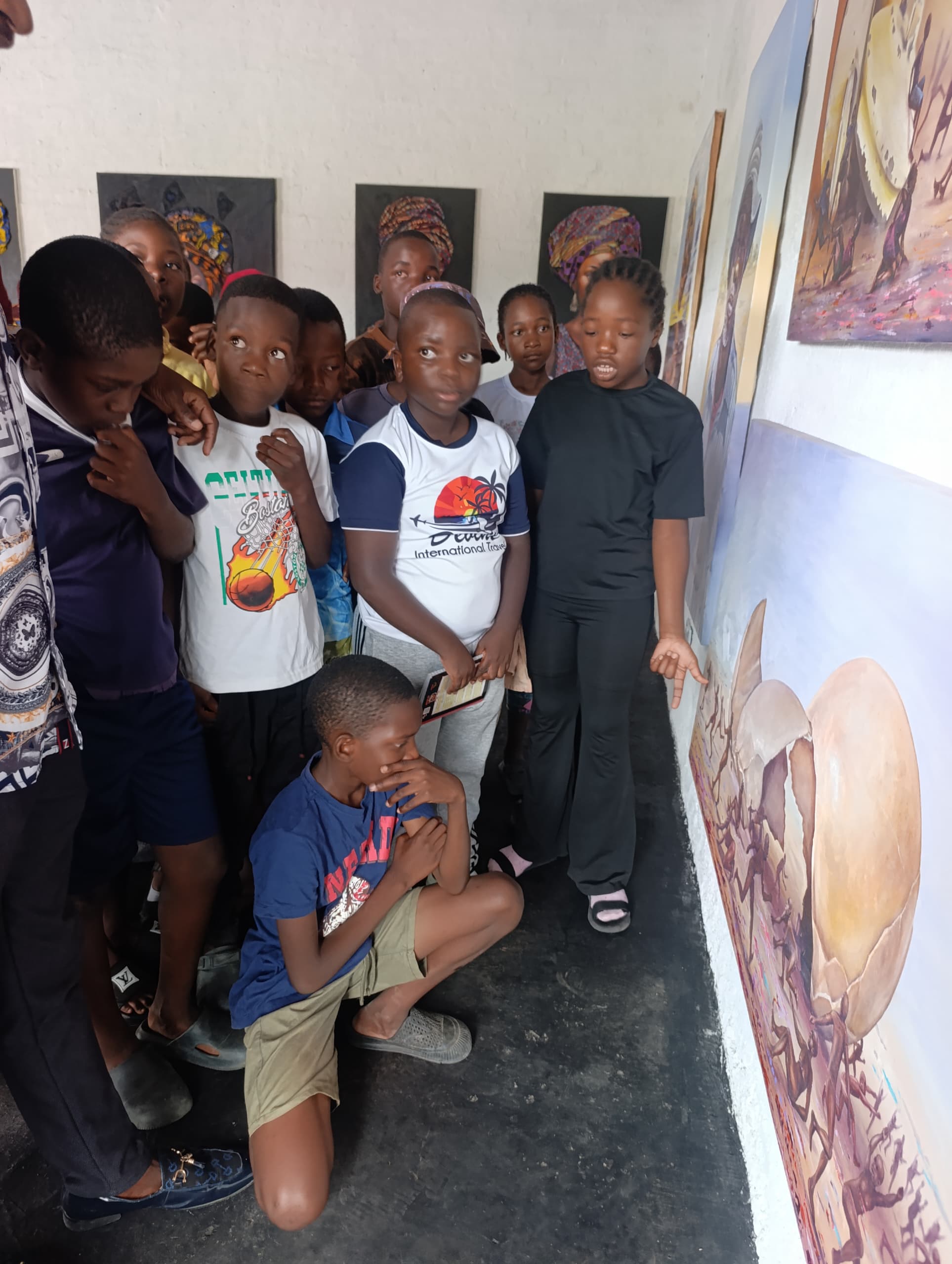 Students exploring gallery art